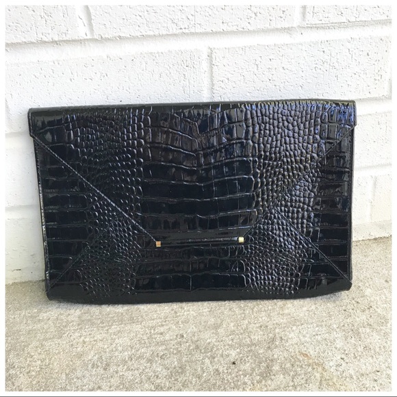 Abas Handbags - Abas Leather Crocodile Embossed Envelope Clutch